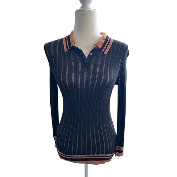 Scotch & Soda Tops - Scotch & Soda palm love black and orange knitted polo shirt.